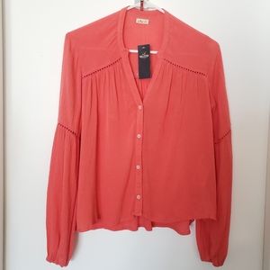 NEW Hollister Loose Fitting Blouse Cutout Details